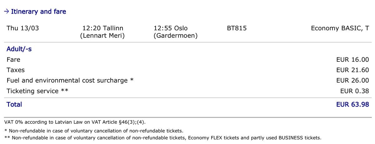 airBaltic fare invoice TLL OSL