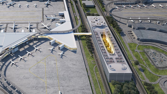 AA DFW new Terminal F AA DFW new Terminal F overhead view rendering