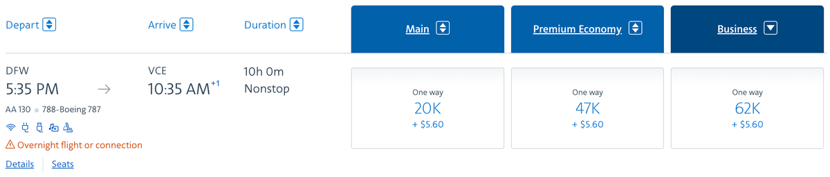 AAdvantage award DFW VCE 62k business