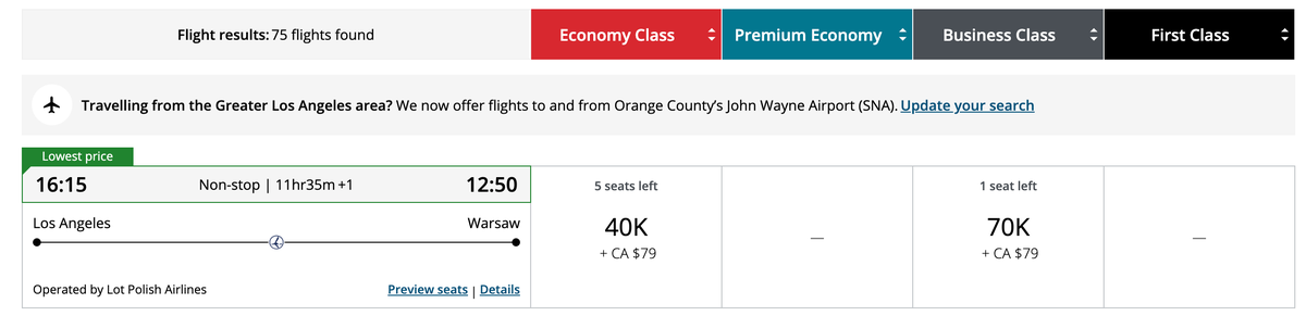 Aeroplan LAX WAW