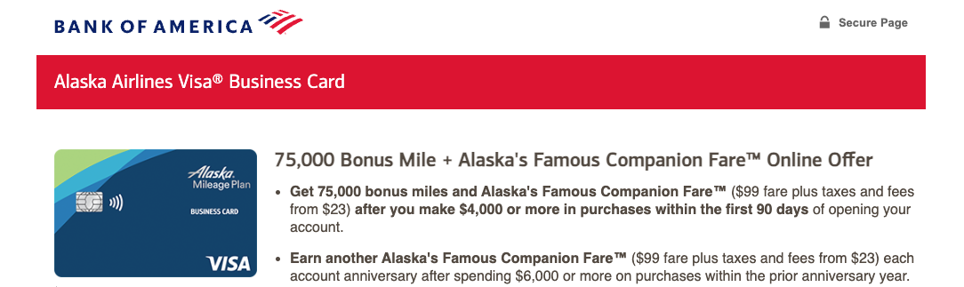 Alaska Airlines Business Card Offer