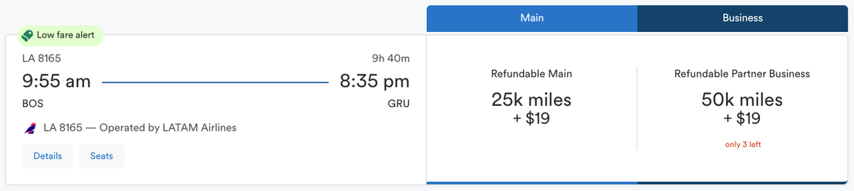 Alaska Mileage Plan LATAM award BOS GRU