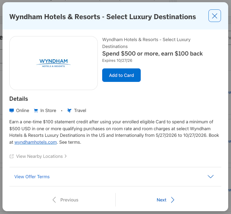 Amex Offer Wyndham May 2026
