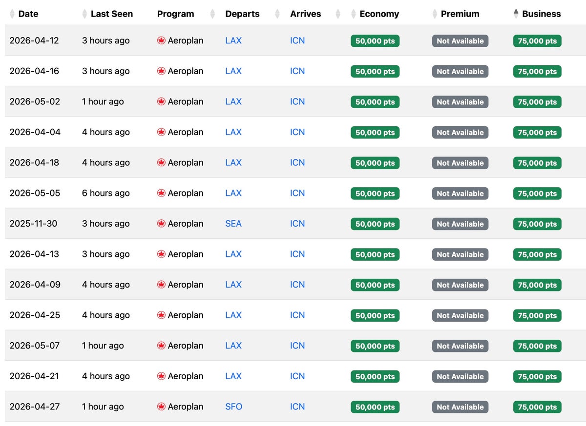 Seats.aero ICN Award Alert