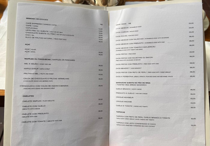 Breakfast menu at the Fasano Rio de Janeiro Breakfast menu at the Hotel Fasano Rio de Janeiro