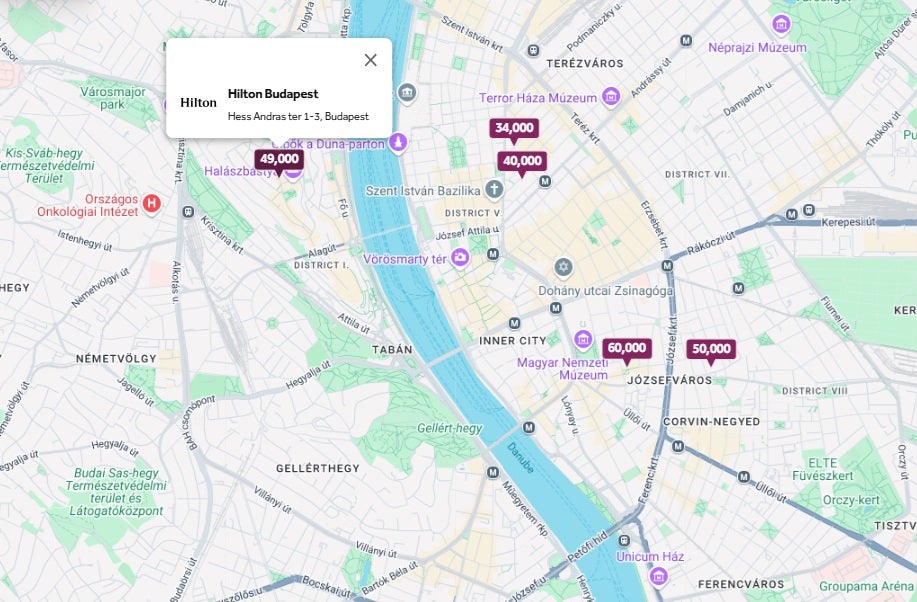 Budapest Map of Hilton Hotels