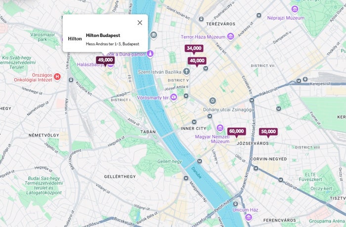 Budapest Map of Hilton Hotels