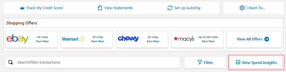 Capital One online account spending insights button