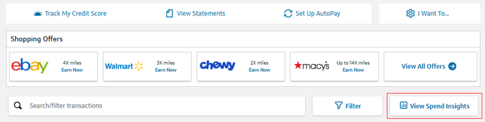 Capital One online account spending insights button Capital One online account spending insights button