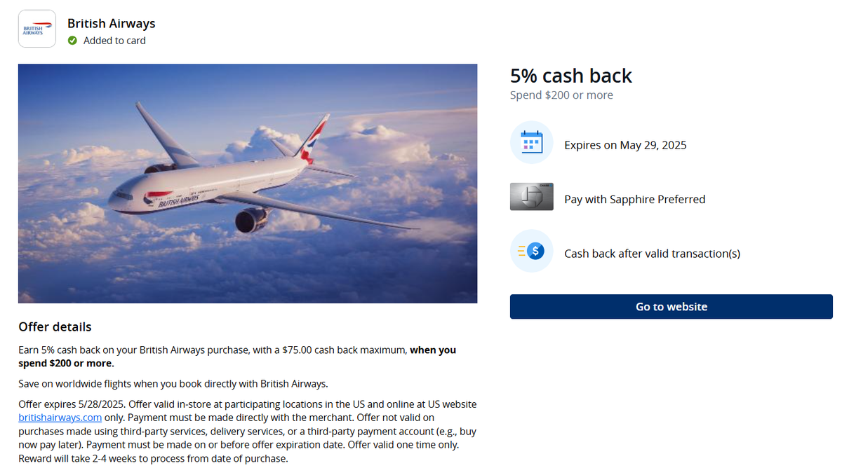 Chase Offer British Airways May 2025