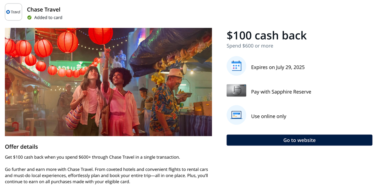 Chase Travel Offer for 100 back 2025