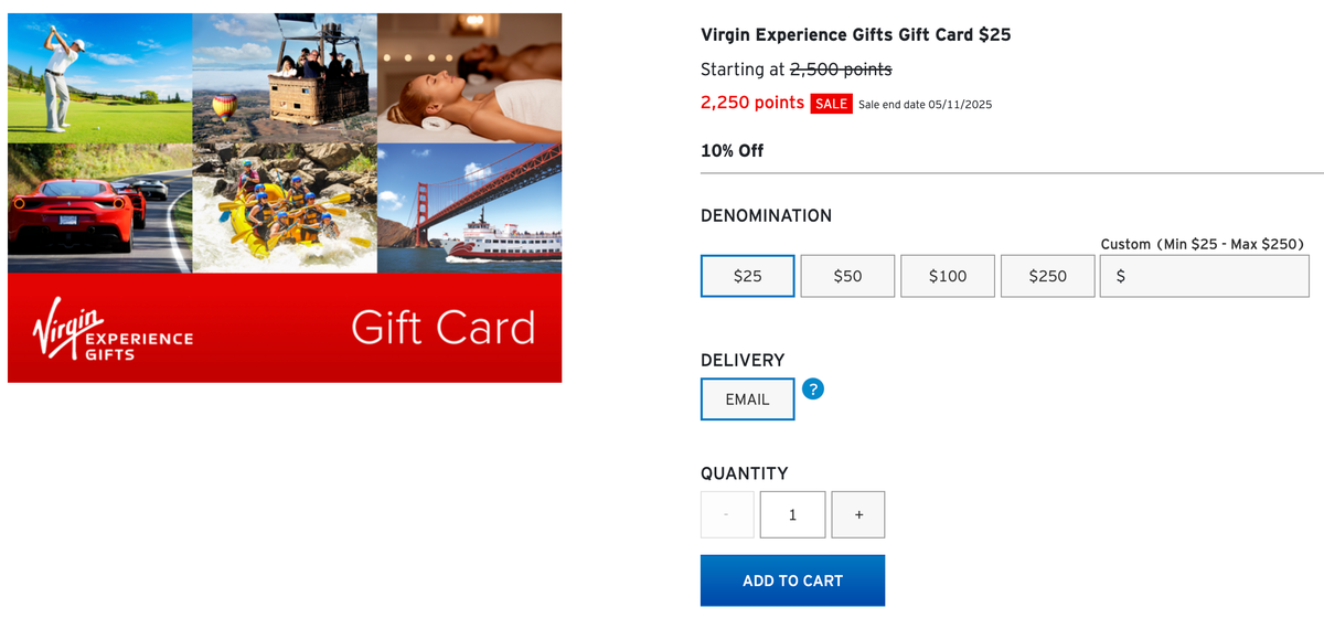 Citi gift card discount May 2025 Virgin Experiences