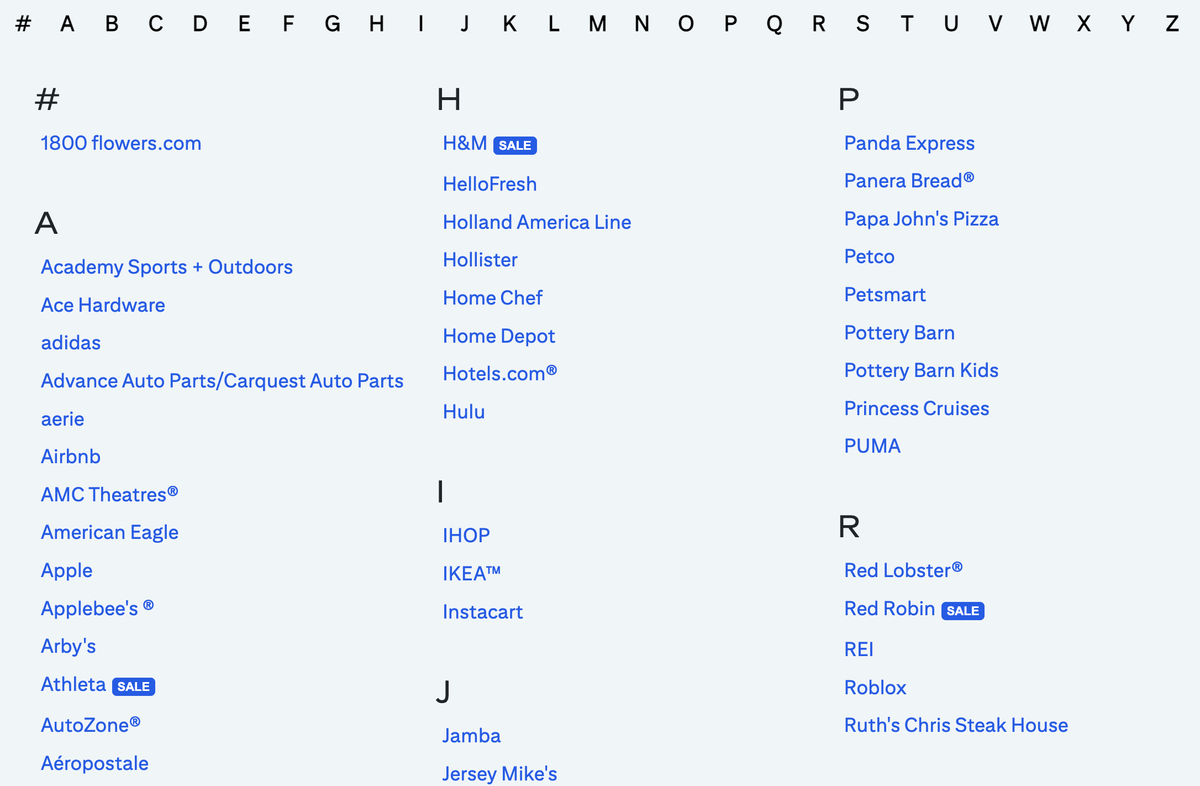 Citi gift card discount May 2025 brand list