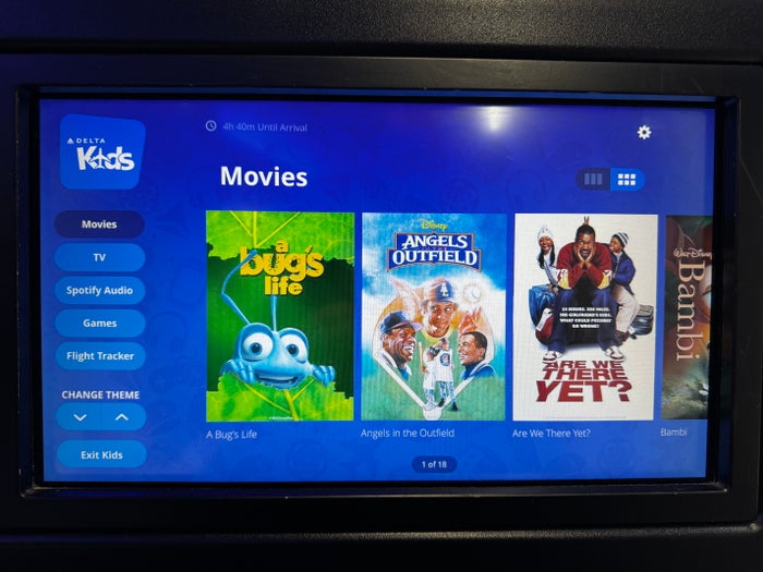 Delta One B757 200 LAX BOS entertainment kids movies Delta One B757 200 LAX BOS entertainment kids movies