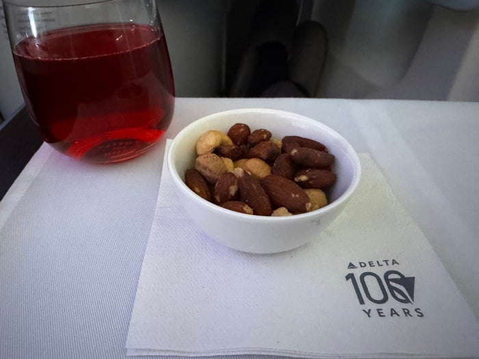 Delta One B757 200 LAX BOS nuts drink Delta One B757 200 LAX BOS nuts drink
