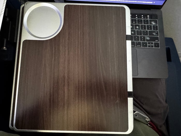 Delta One B757 200 LAX BOS tray table folded Delta One B757 200 LAX BOS tray table folded