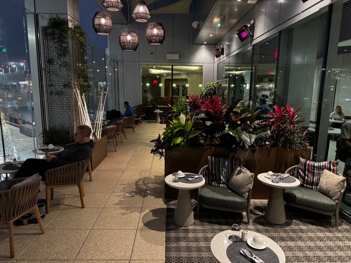 Delta One Lounge LAX outdoor terrace before sunrise Delta One Lounge LAX outdoor terrace before sunrise