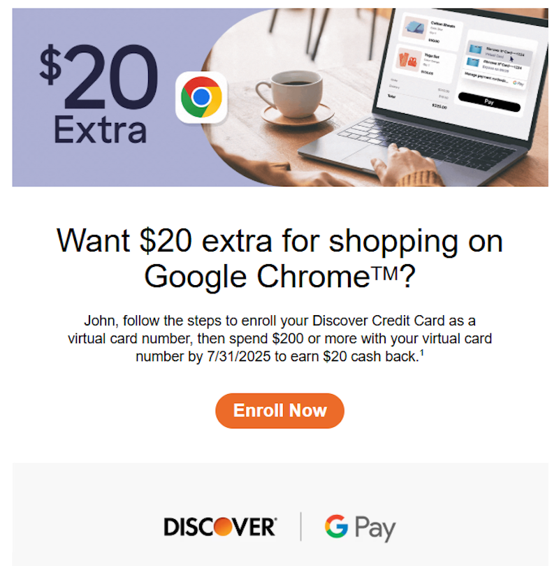 Discover 20 virtual card numer offer