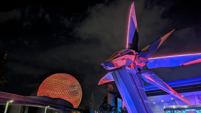 Disney World Epcot Guardians of the Galaxy Cosmic Rewind at night Disney World Epcot Guardians of the Galaxy Cosmic Rewind at night