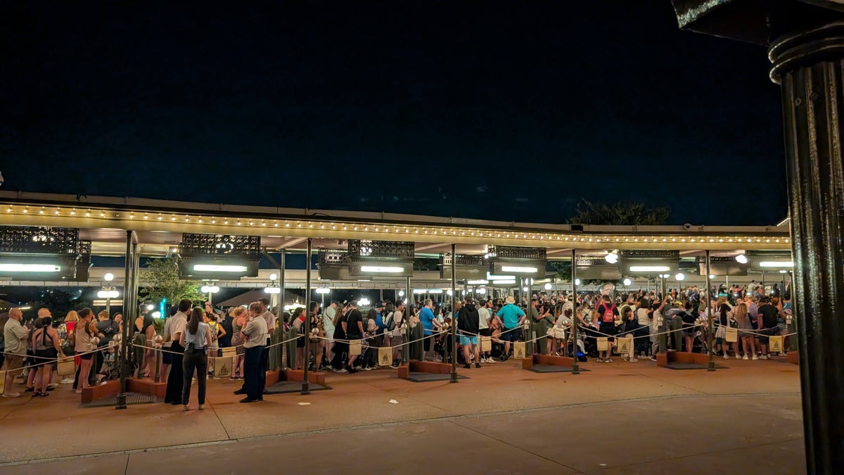 Disney World Magic Kingdom monorail line at night