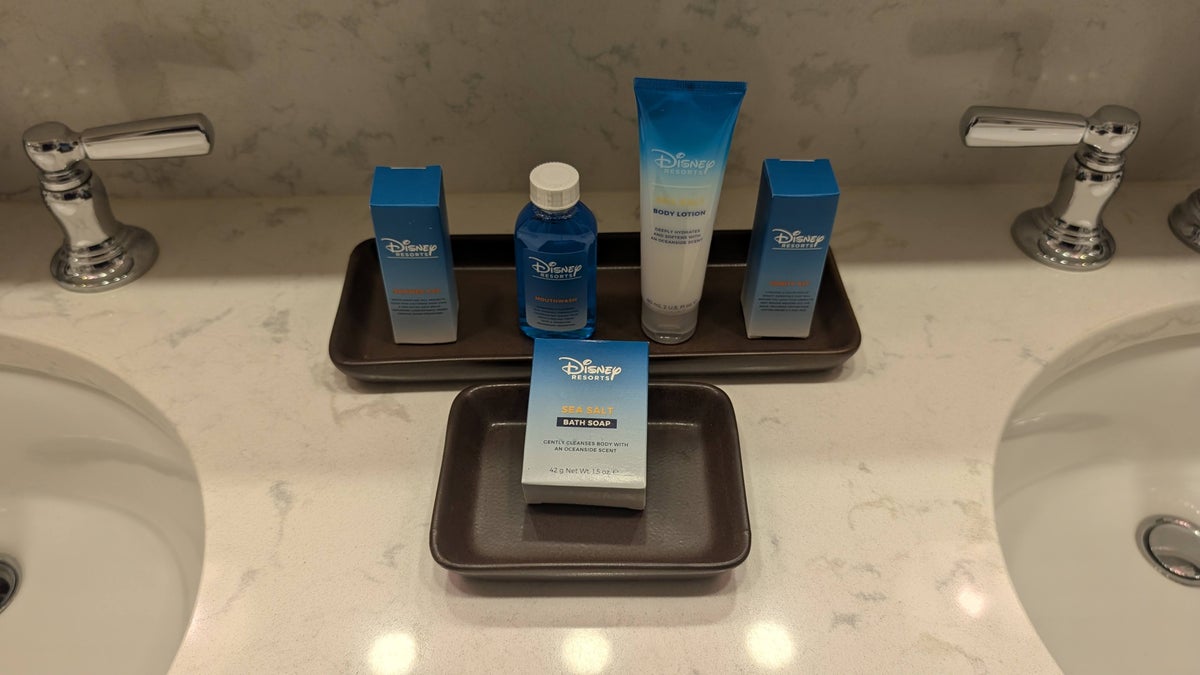 Disneys Yacht Club Resort guest room bathroom Disney toiletries