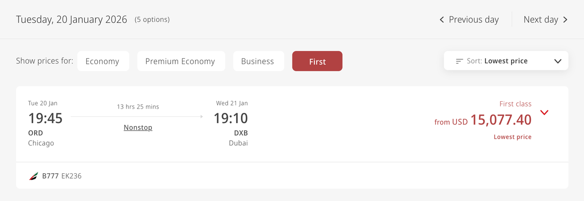 Emirates cash rate first class game changer