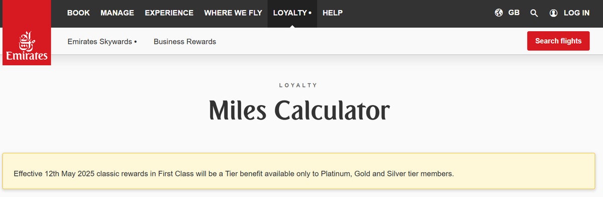 Emirates first class award restriction