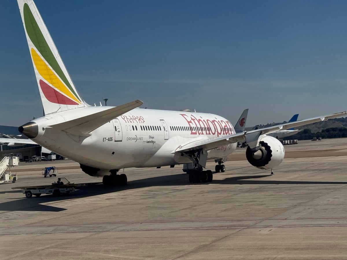 Ethiopian Airlines B787 Dreamliner rear view at MAD