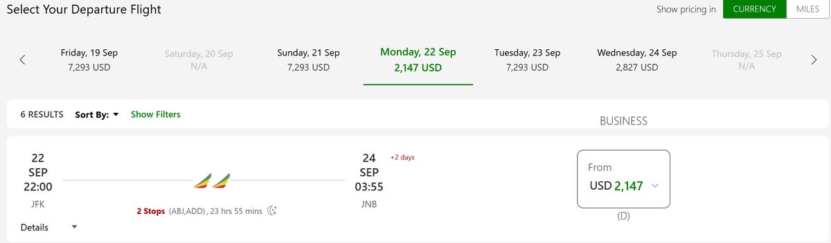 Ethiopian JFK JNB fare