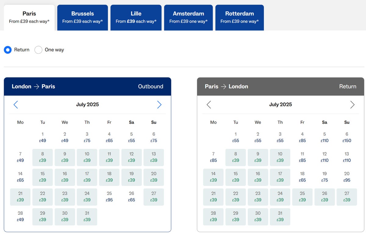 Eurostar London Paris offer availability