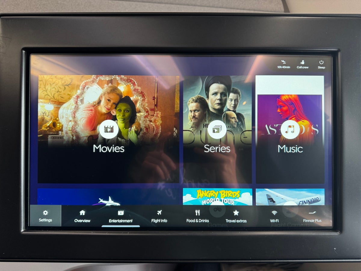 Finnair A350XWB business class entertainment home page
