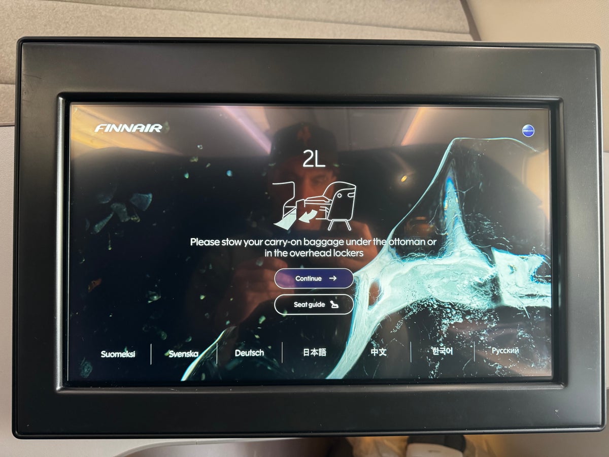 Finnair A350XWB business class entertainment screen