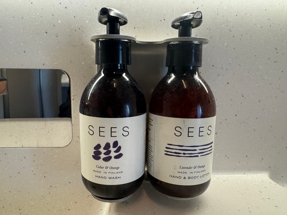 Finnair A350XWB business class lavatory pump bottles