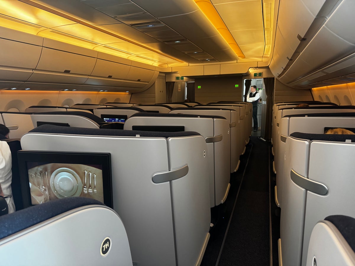 Finnair A350XWB business class view from rear of cabin blurred