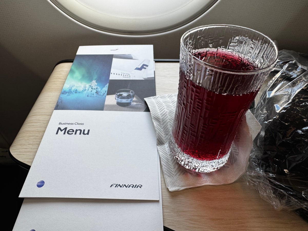 Finnair A350XWB business class welcome drink