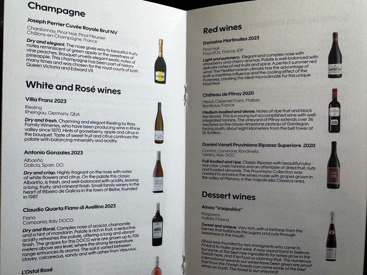 Finnair A350XWB business class wines