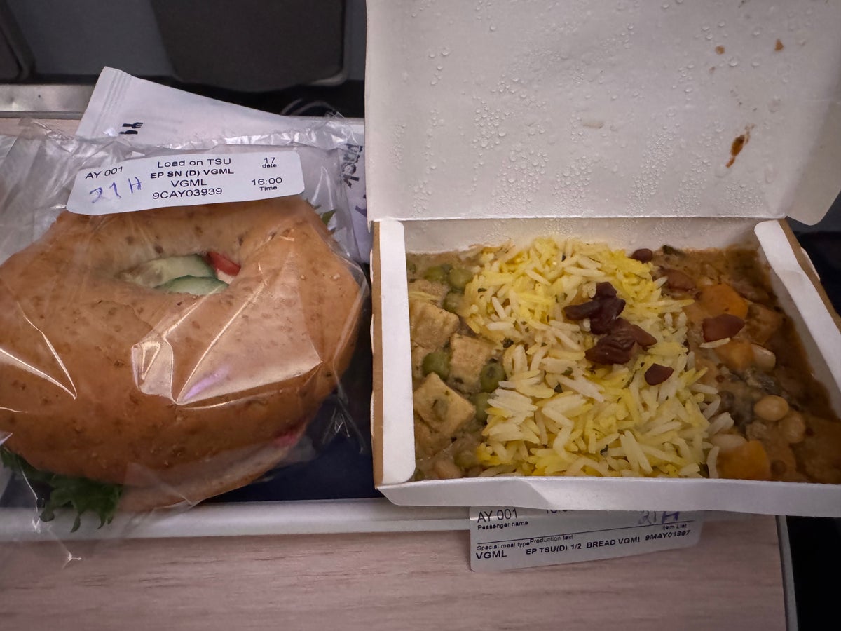 Finnair A350XWB premium economy light meal closeup