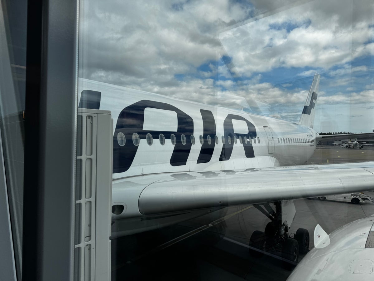Finnair A350XWB premium economy plane from jet bridge