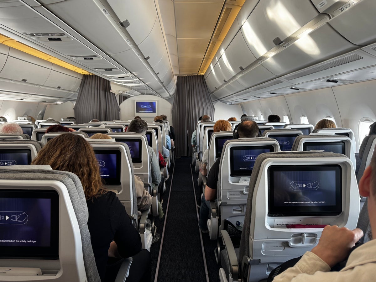 Finnair A350XWB premium economy view up aisle