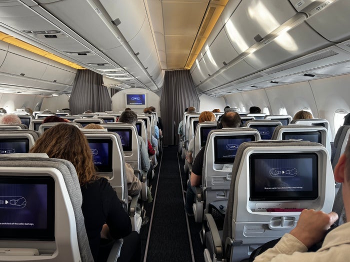Finnair economy Finnair A350XWB premium economy view up aisle