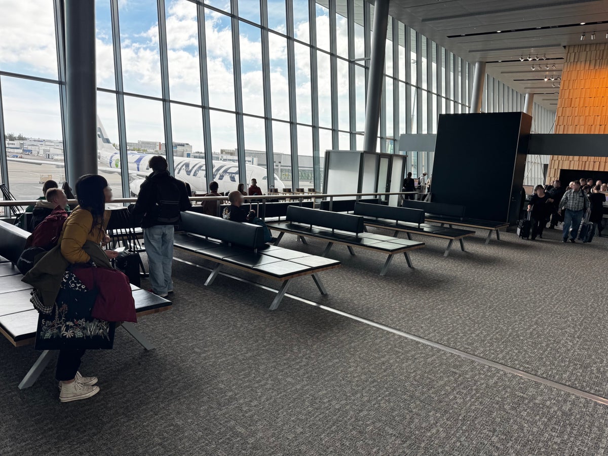 Finnair A350XWB premium economy waiting room blurred