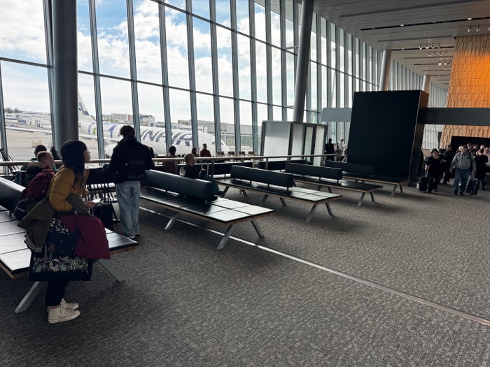 Finnair A350XWB premium economy waiting room blurred Finnair A350XWB premium economy waiting room blurred