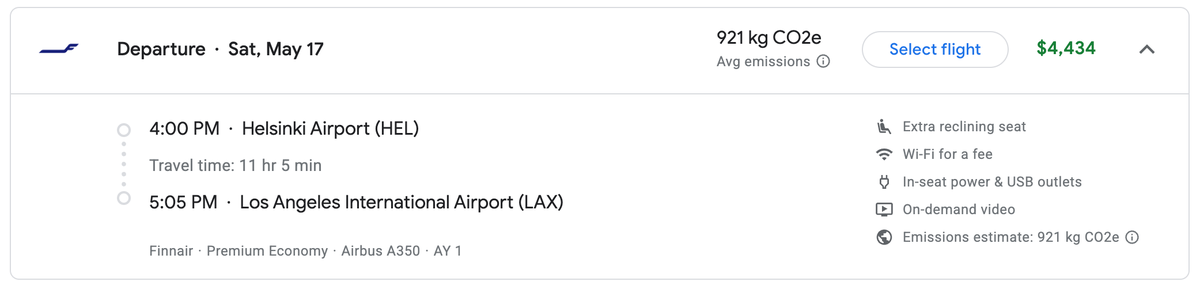 Finnair premium economy price HEL LAX