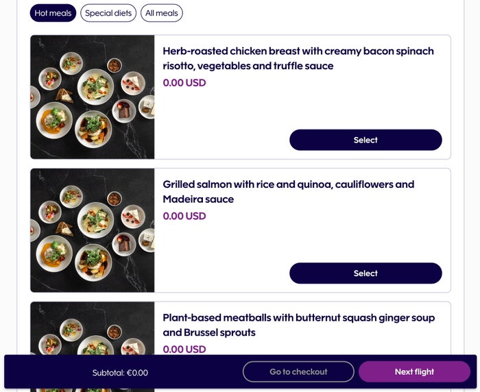 Finnair preorder meal options