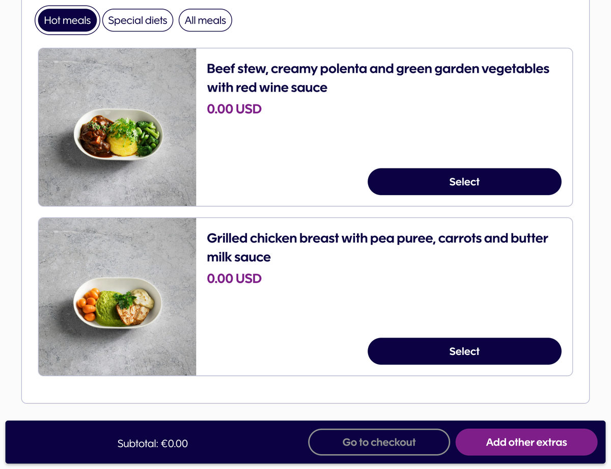 Finnair preorder meal options