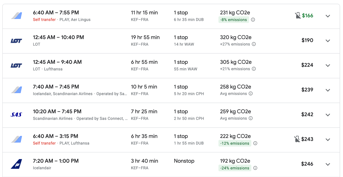 Flight costs KEF to FRA economy