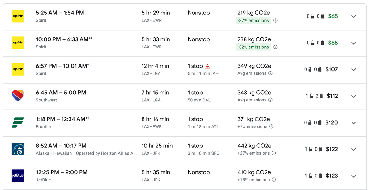 Flight costs LAX to NYC basic economy