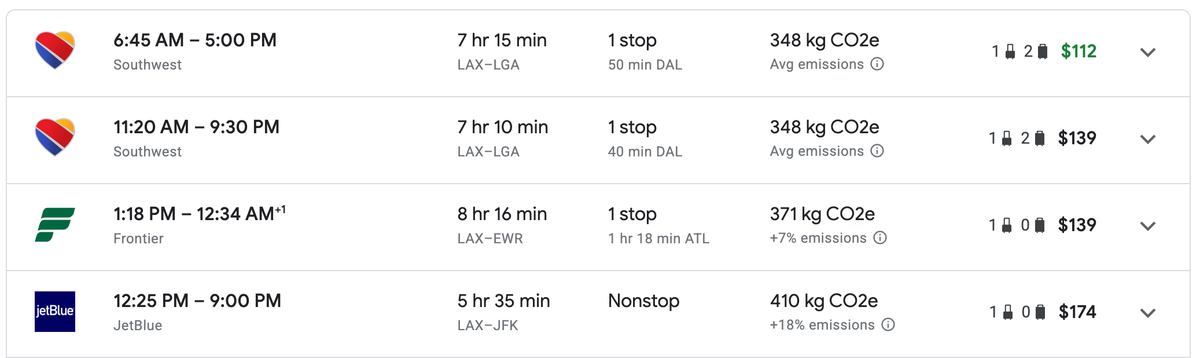 Flight costs LAX to NYC main cabin economy