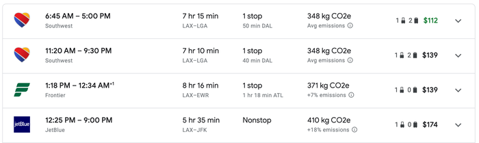 Flight costs LAX to NYC main cabin economy