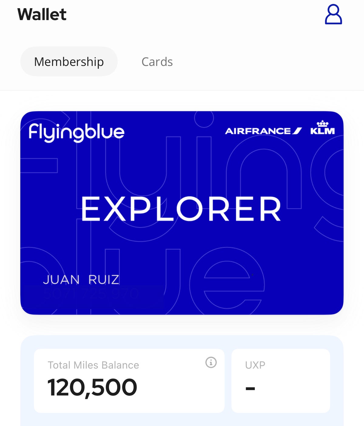 Flying Blue app Points balance